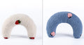 U-shaped cat pillow in blue with soft polyester fabric, size 24x20x7cm