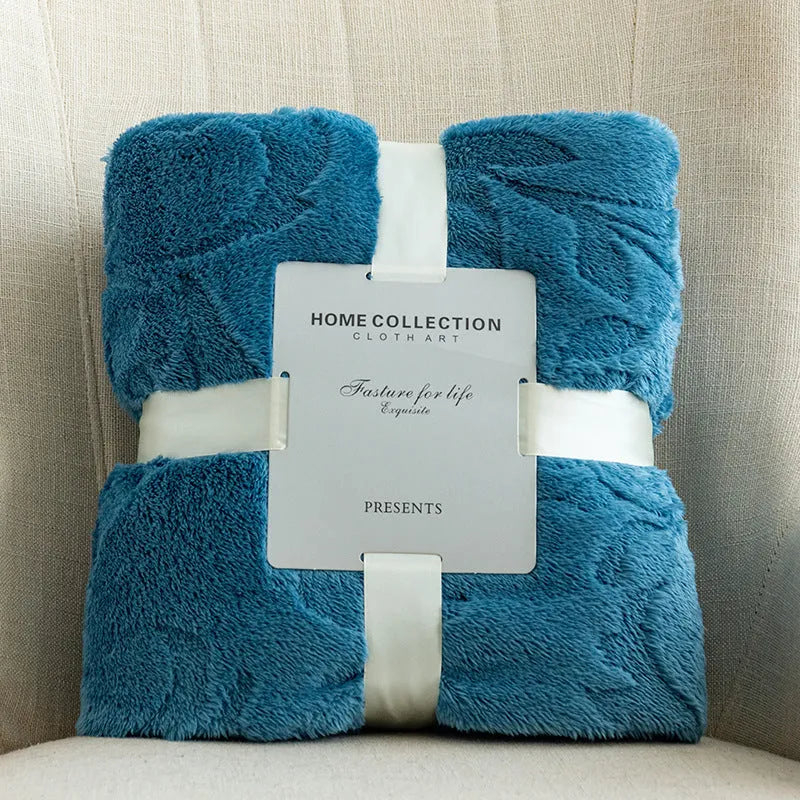 Flannel jacquard blanket in solid colour with plant flower pattern, polyester fibre, multi-size sofa cover