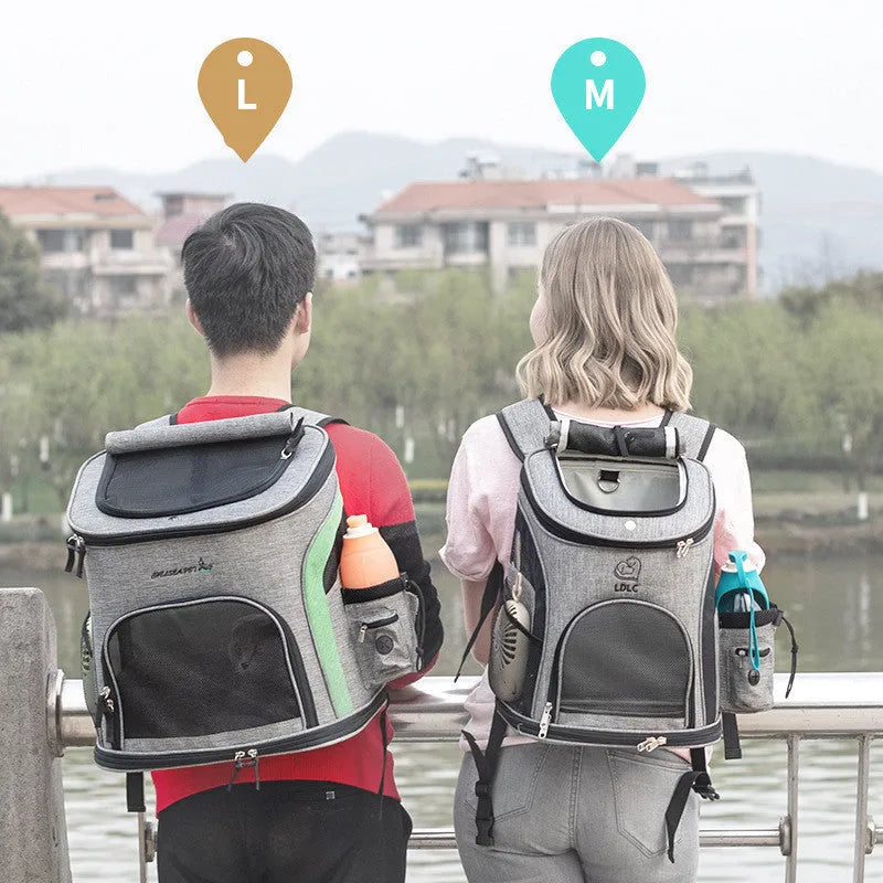 Breathable nylon pet backpack for cats and dogs up to 20 kg in gray, green, orange, blue colours