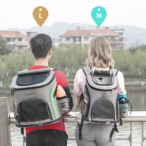 Breathable nylon pet backpack for cats and dogs up to 20 kg in gray, green, orange, blue colours
