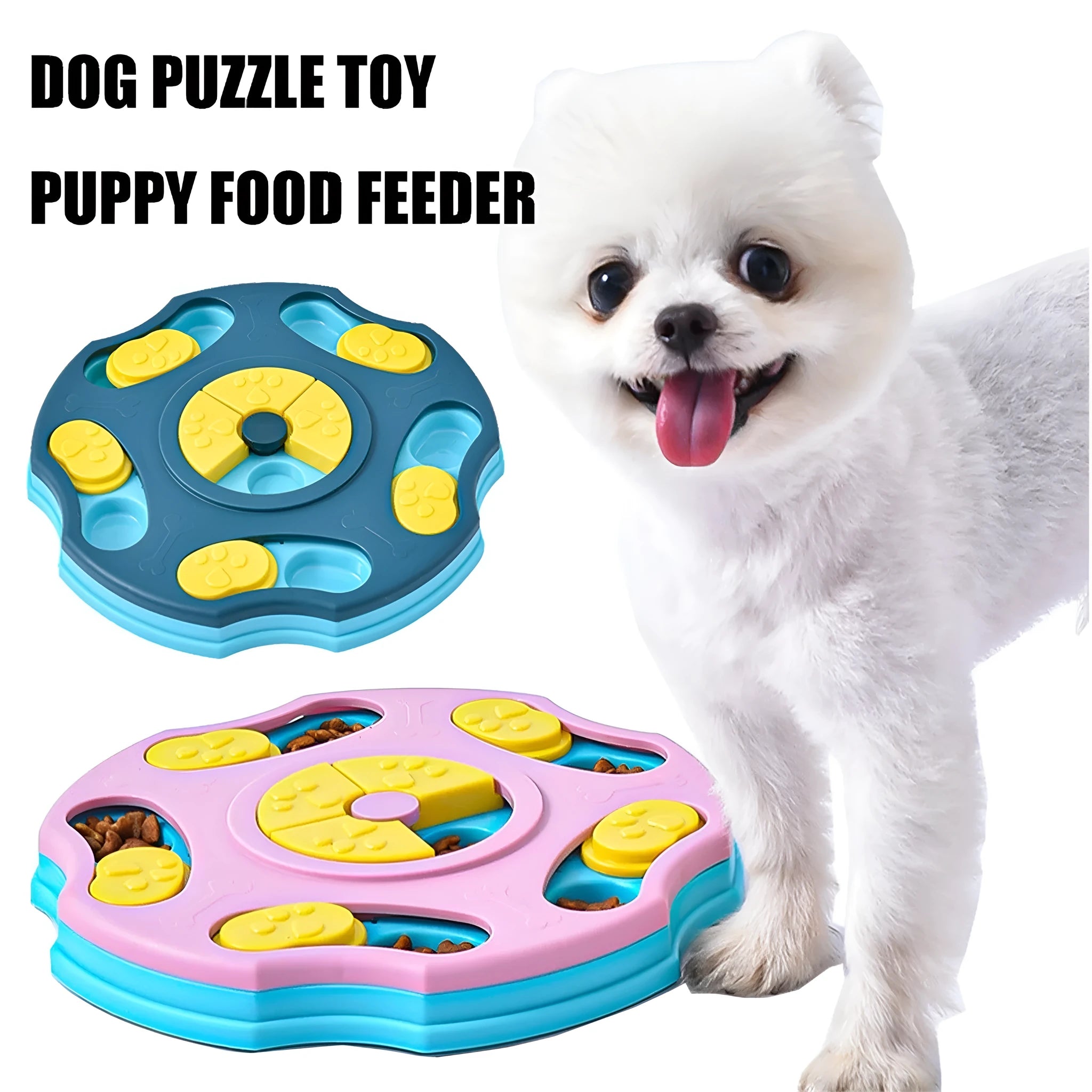 Blue dog puzzle feeder toy with interactive food searching design for aggressive chewers