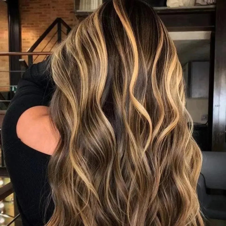 Front lace wig with African black gradient colour in big wave style on mannequin