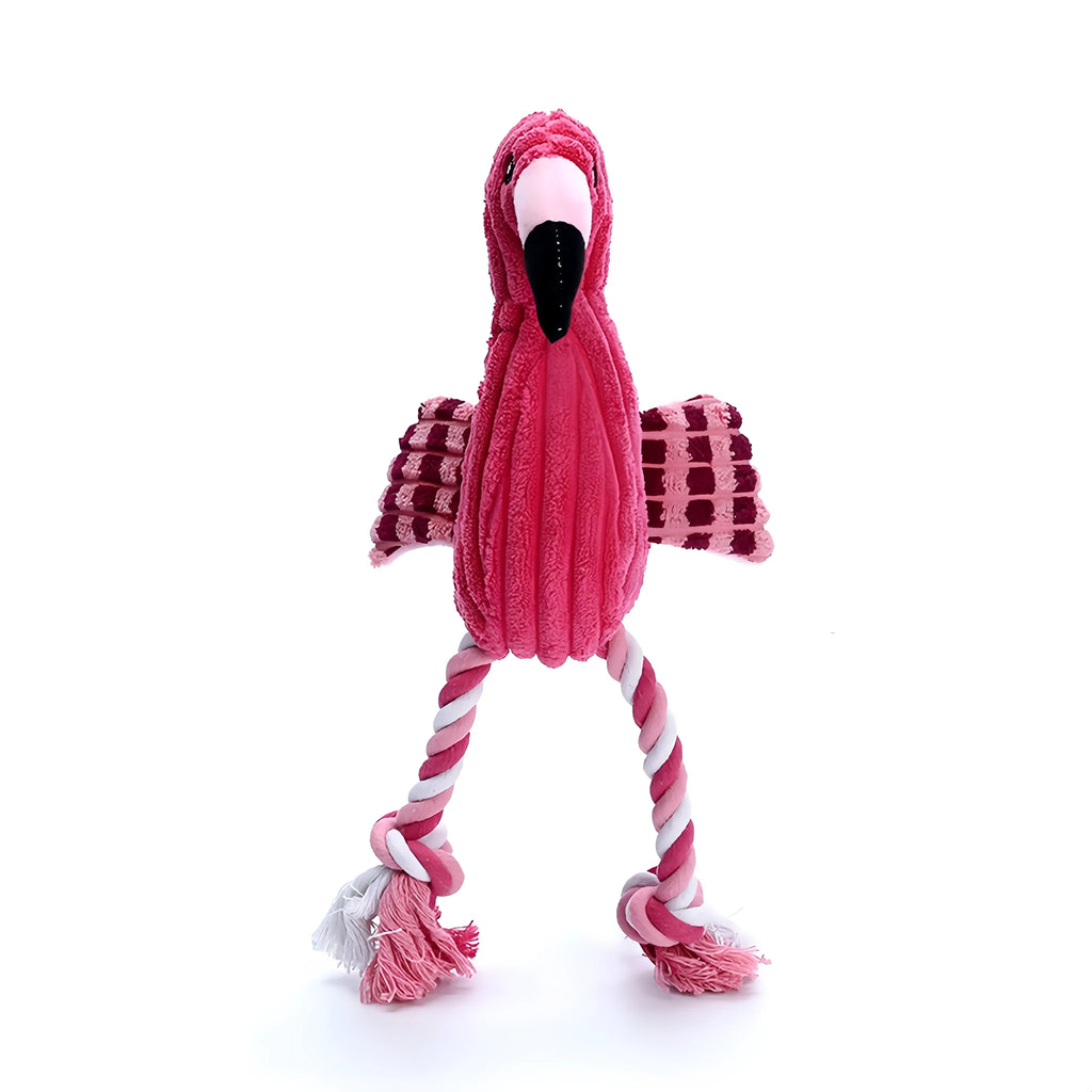 Pink animal-shaped corduroy plush dog toy with a squeaker inside