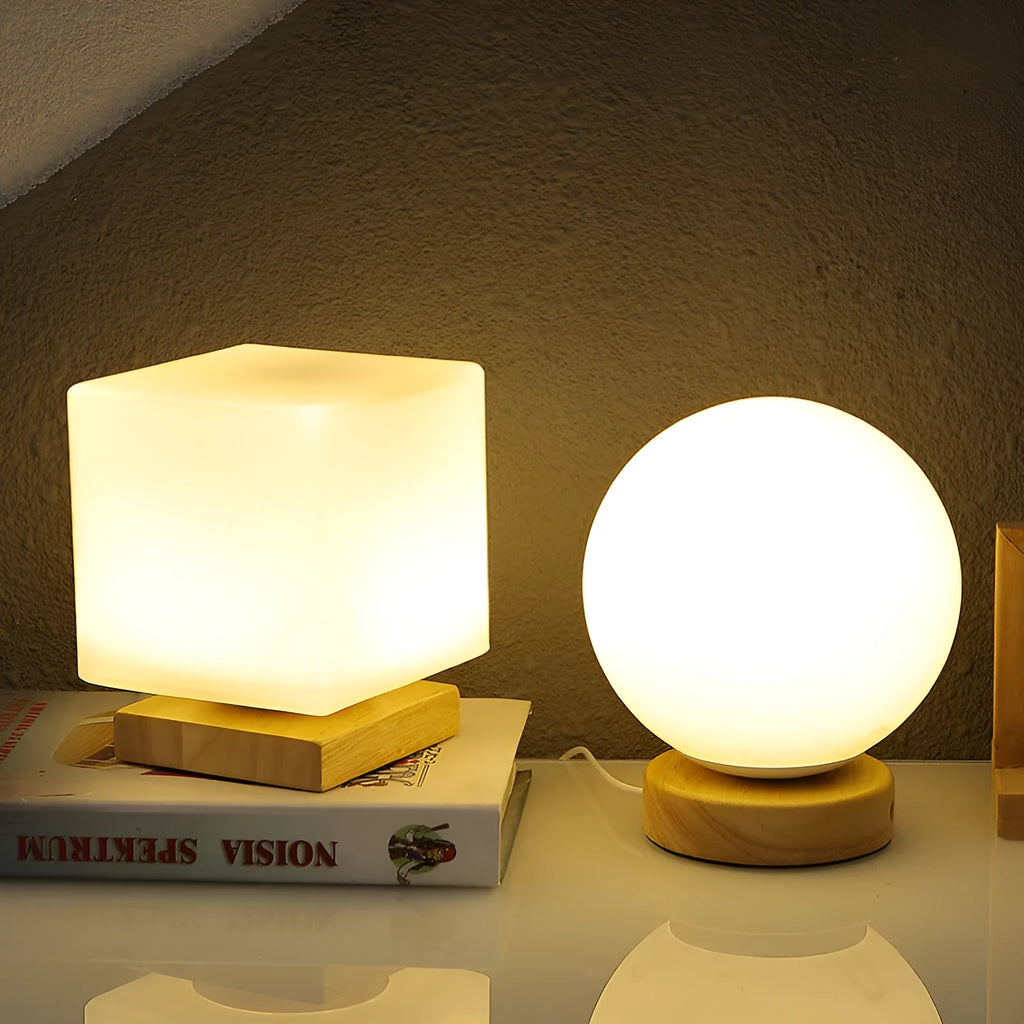 Nordic solid wood USB table lamp with touch dimming in white flower shape design