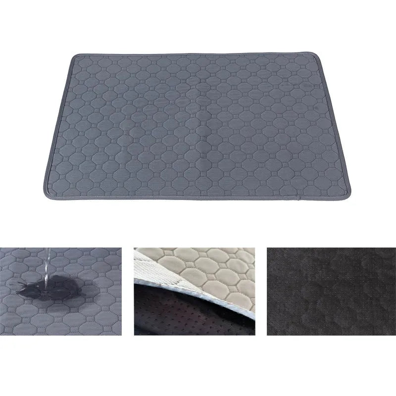 Pet Parents washable dog pee pad in neutral colour on hardwood floor