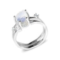 S925 silver ring with irregular triangle shape and moonstone in rose gold, white gold, or yellow gold finish.