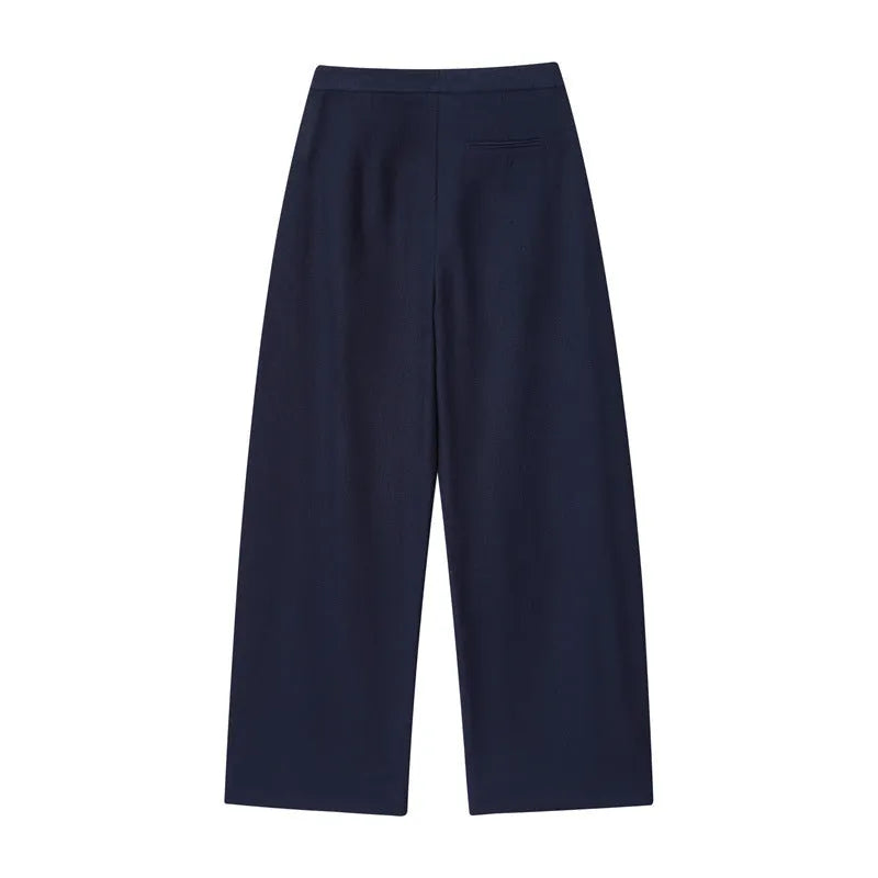 Women's two-piece co-ord set with flounced sleeve shirt top and wide leg trousers