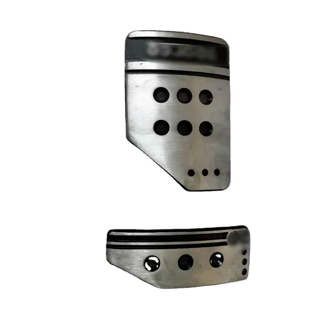 Aluminium manual transmission car pedal set showing brake, accelerator and clutch pedals