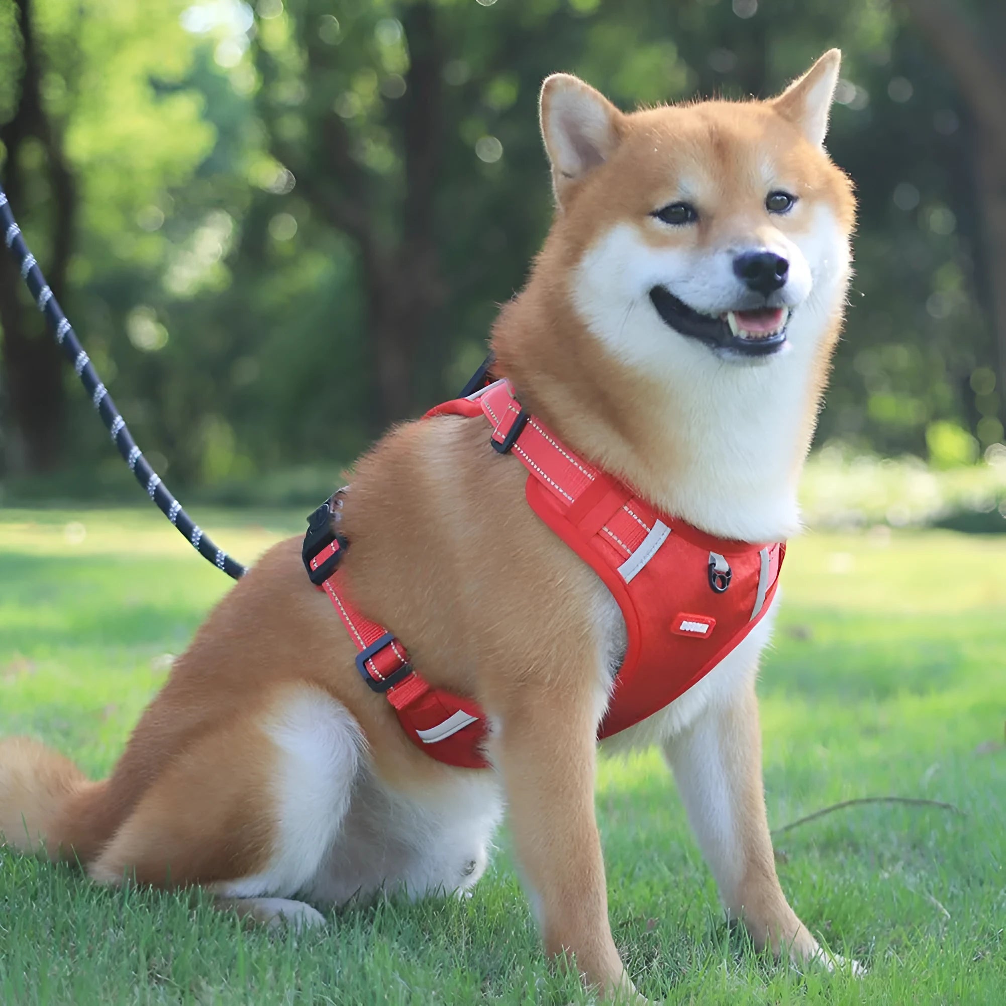 Nylon Oxford cloth no-pull dog harness with reflective strip and adjustable buckles in orange