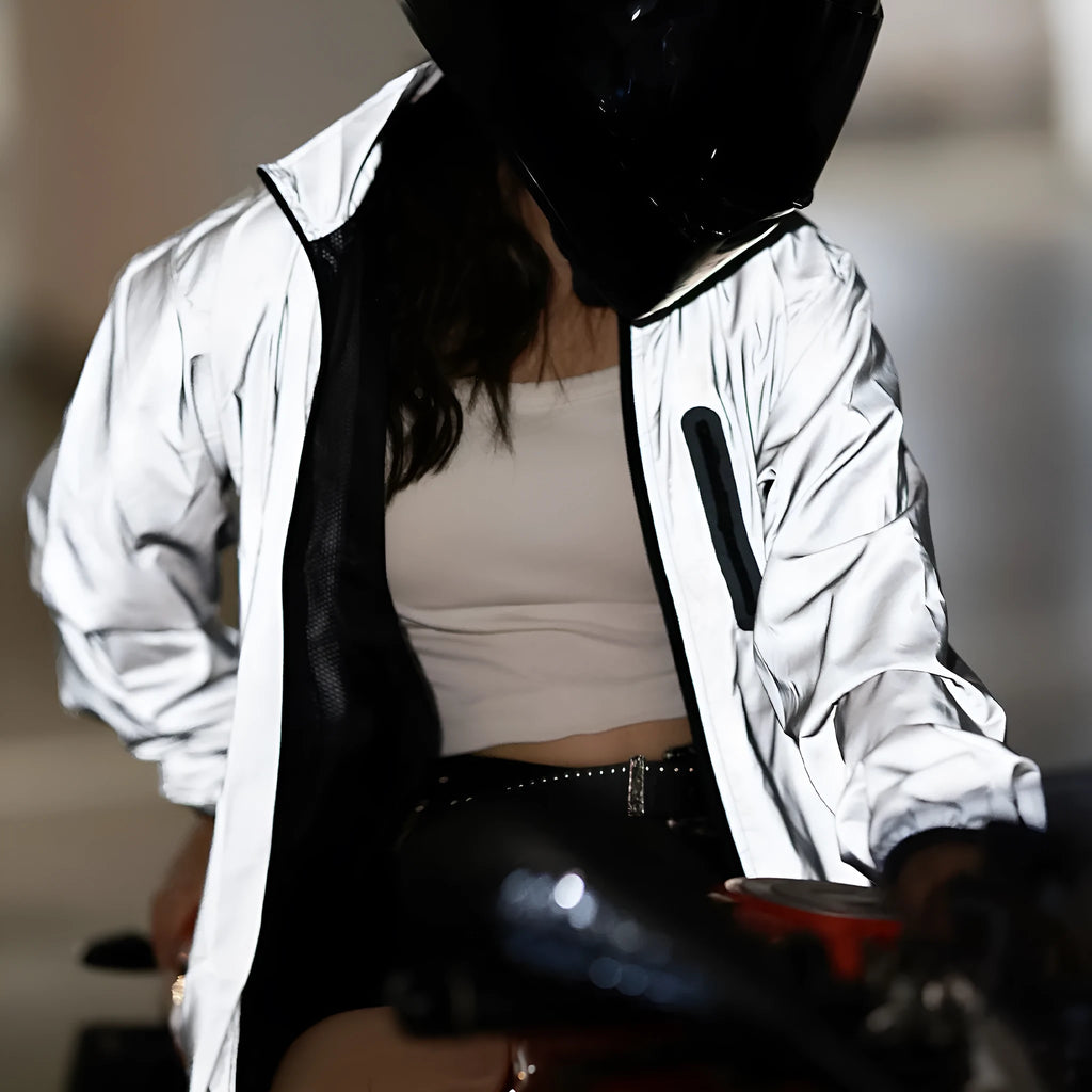 Silver waterproof windproof polyester long sleeve jacket BL220 with Asian to European size conversion chart