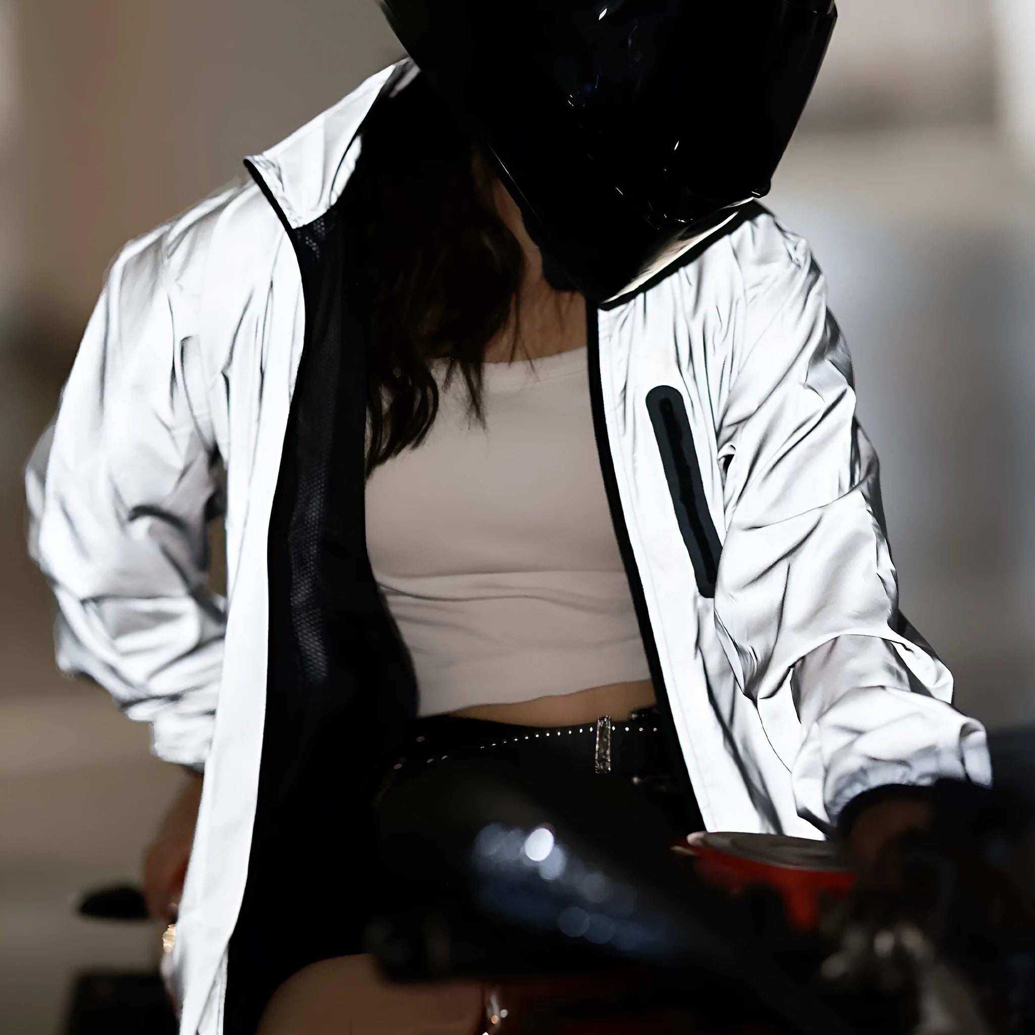 Silver waterproof windproof polyester long sleeve jacket BL220 with Asian to European size conversion chart