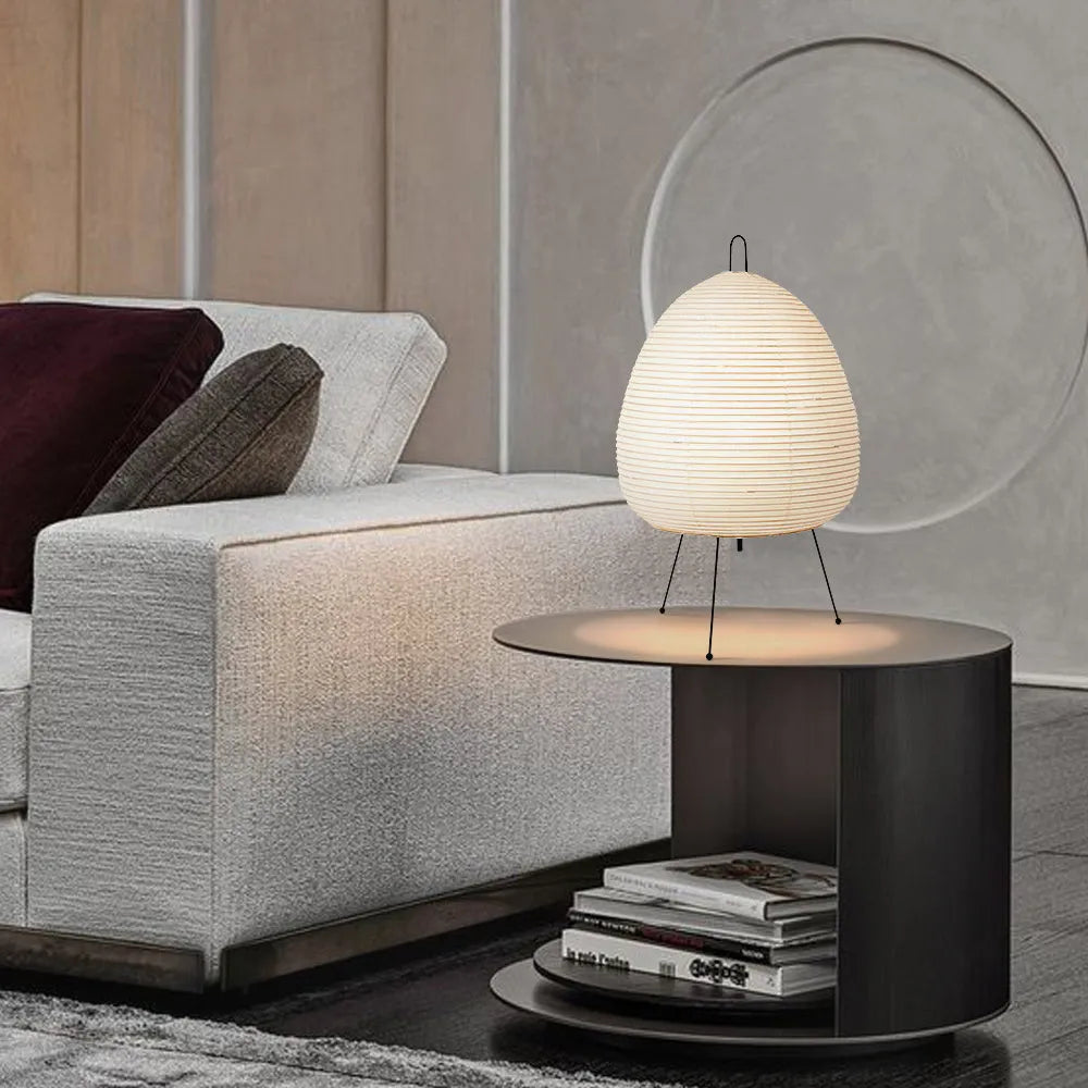 Japanese style rice paper table lamp with handmade shade and aluminium body