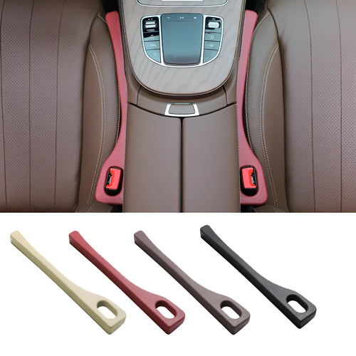 A pair of flexible polyurethane car seat gap strips in a choice of black, brown, red, or beige colours.