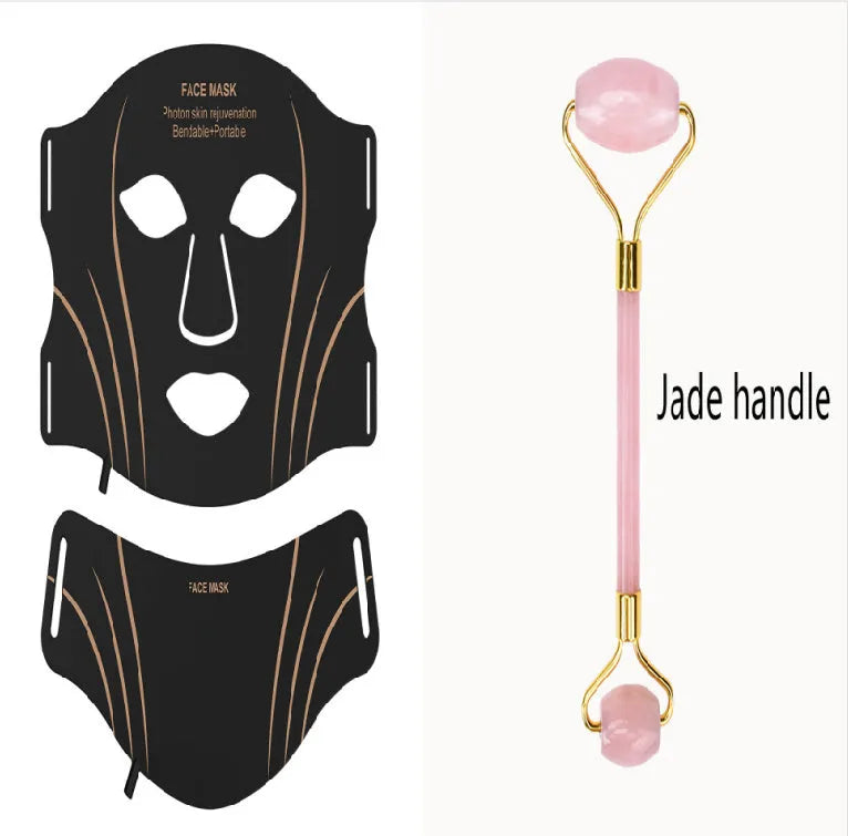 Black and gold IPL LED facial beauty device with silicone mask and hard shell case.