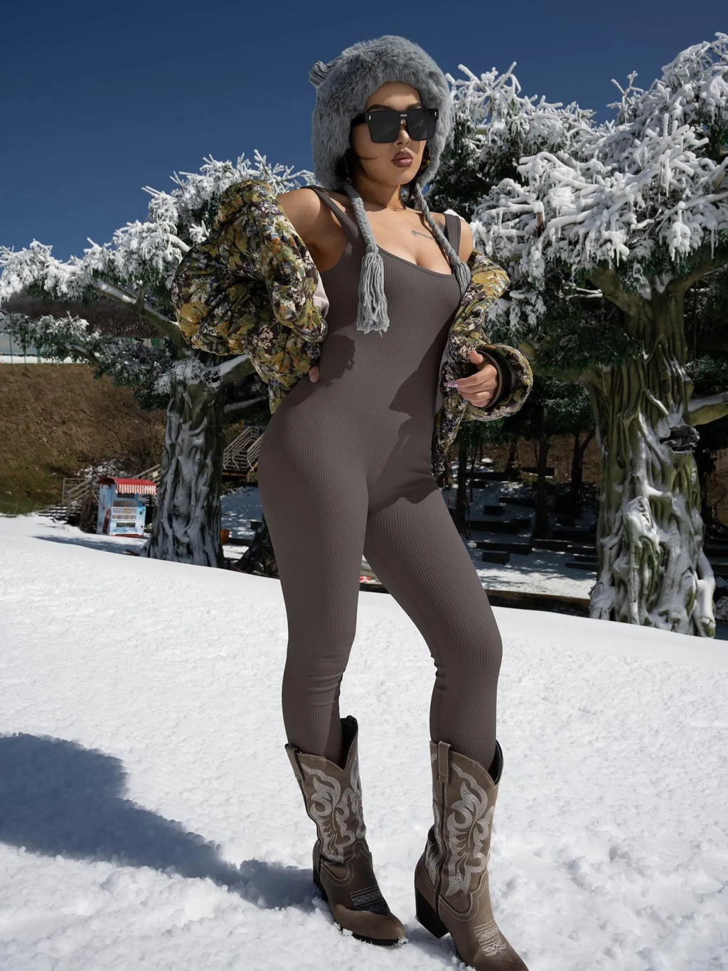 Women's spandex suspender tank top tights with waist design and long sleeves in multiple colour options