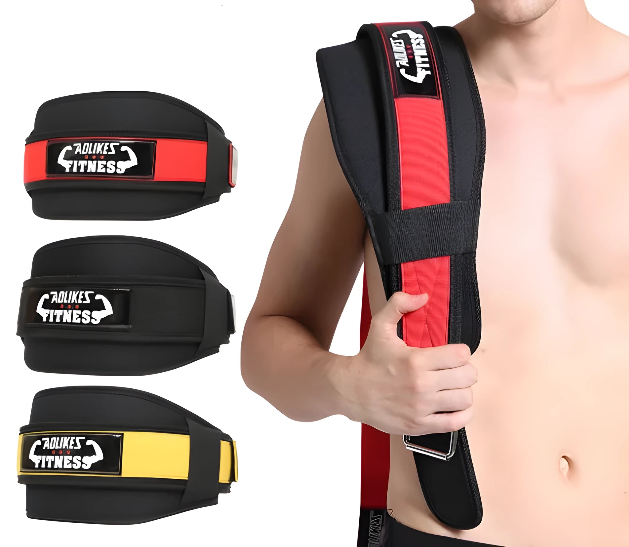 Nylon fitness weightlifting waistband belt in black, red, or yellow for adult use.