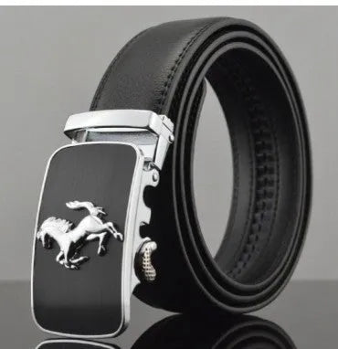 Men's automatic buckle leather belt with cowhide construction and pattern design