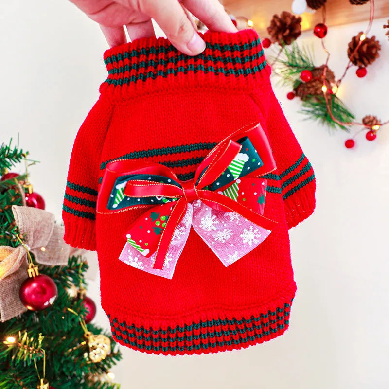Red Christmas dog sweater with festive print for small to large dogs