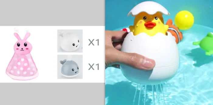 Automatic water spray whale bath toy floating in water with fountain and LED lights