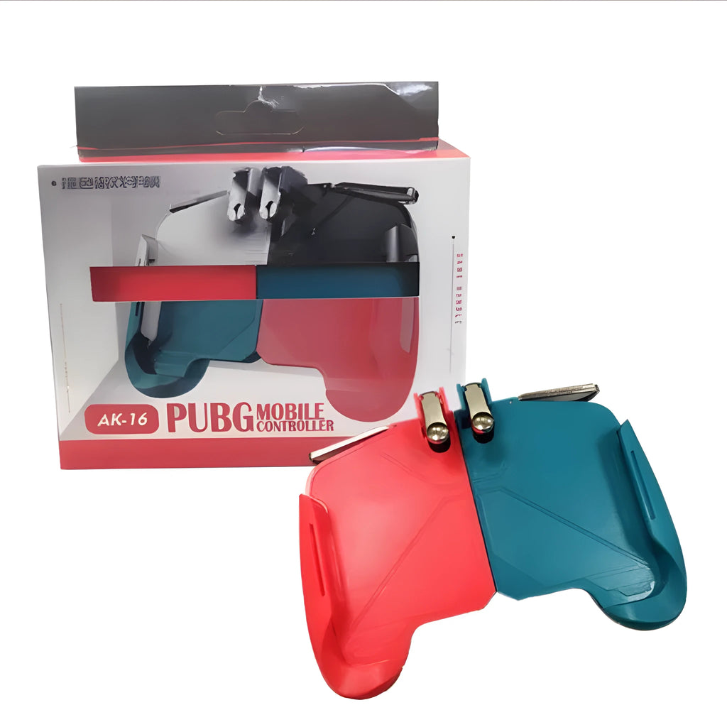 AK16 extendable game controller in black white colour with L1R1 triggers extended for smartphone placement
