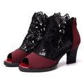 Women's black lace-up gladiator sandals with square heels and zip fastening