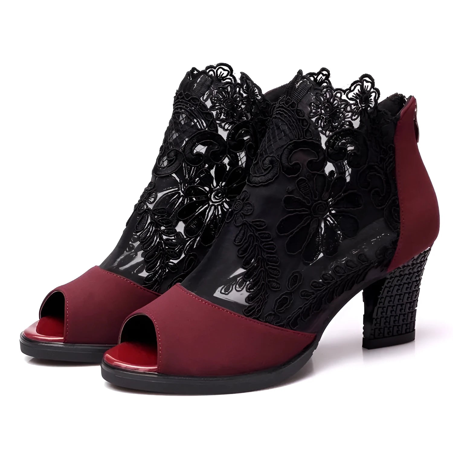 Women's black lace-up gladiator sandals with square heels and zip fastening