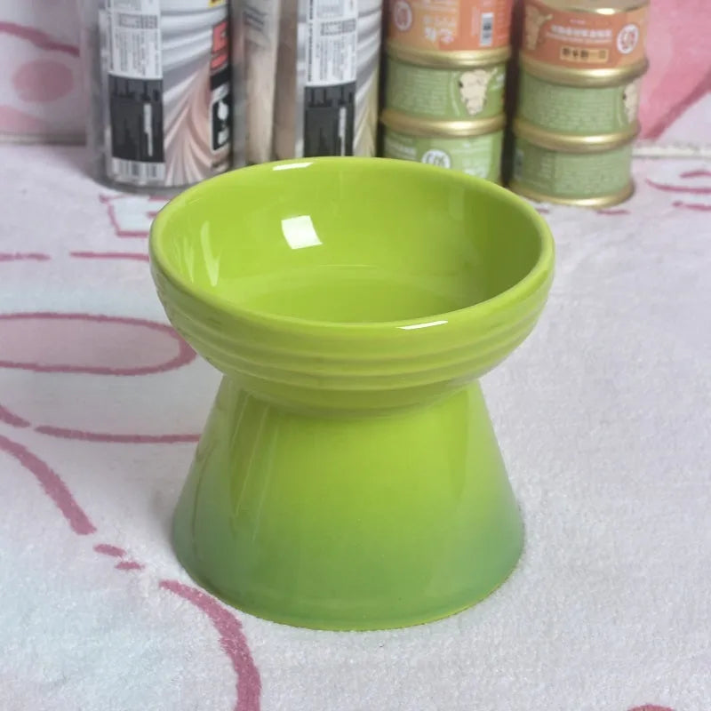 Black ceramic pet bowl with high foot and neck protector for dogs and cats