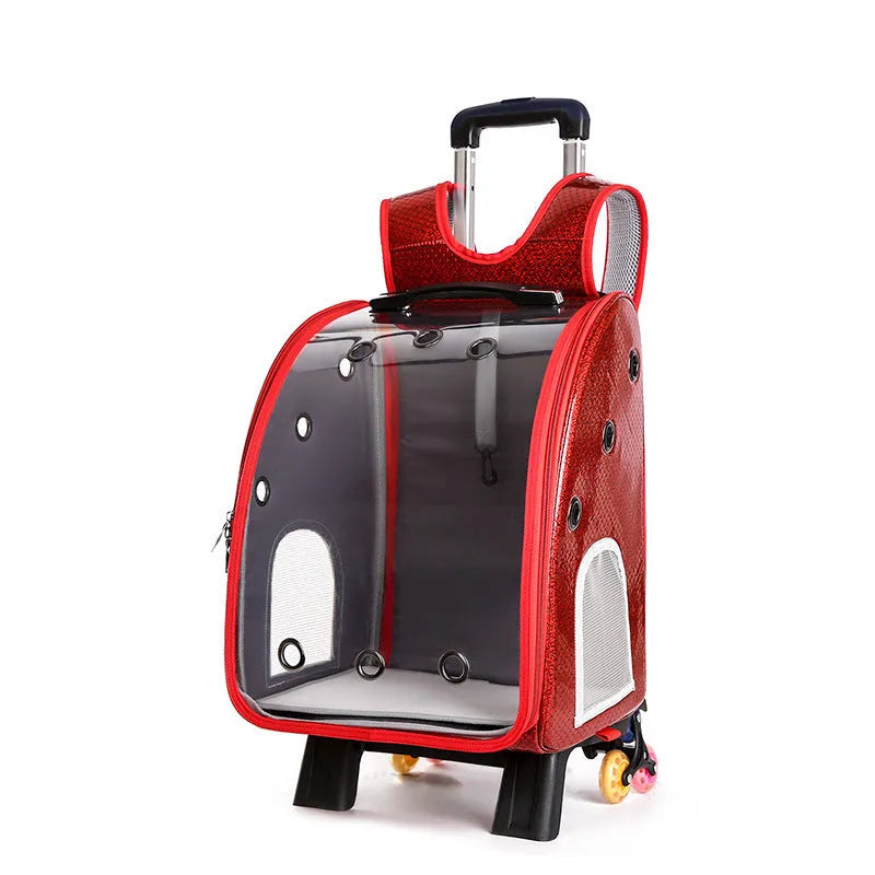 Transparent folding pet trolley bag with Oxford cloth backpack in multiple colour options