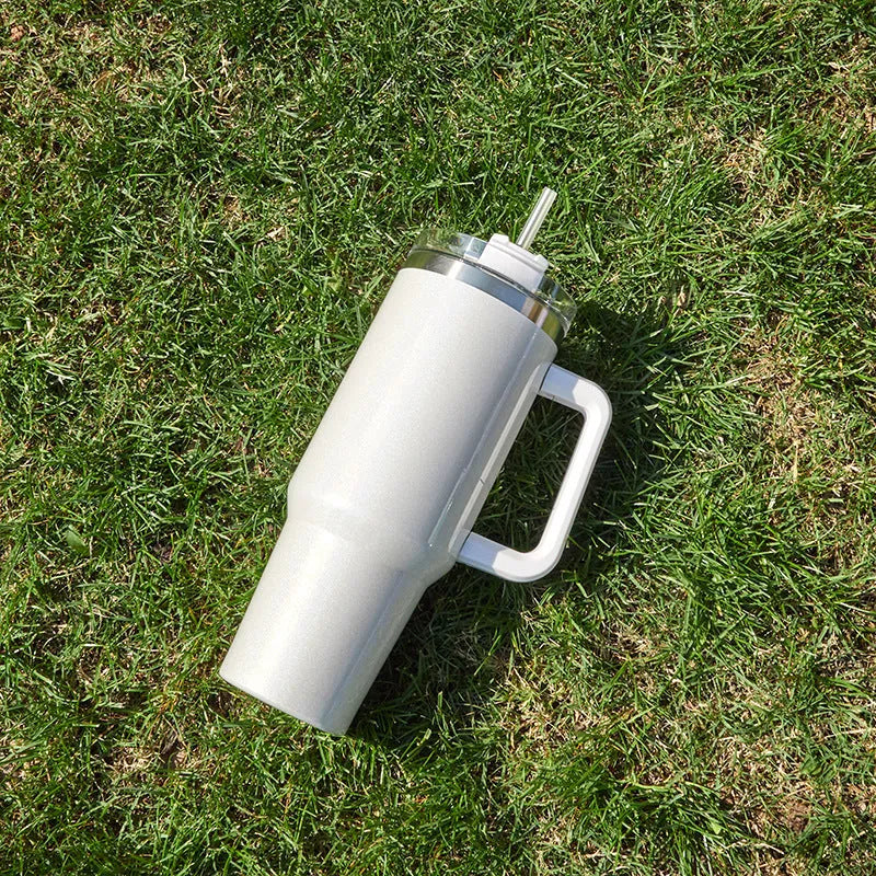 Large stainless steel vacuum insulation cup in rainbow gradient colour with 27.5cm height