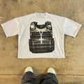 Men's retro style cotton short sleeve T-shirt with drop-shoulder sleeves and a contrast colour panel.