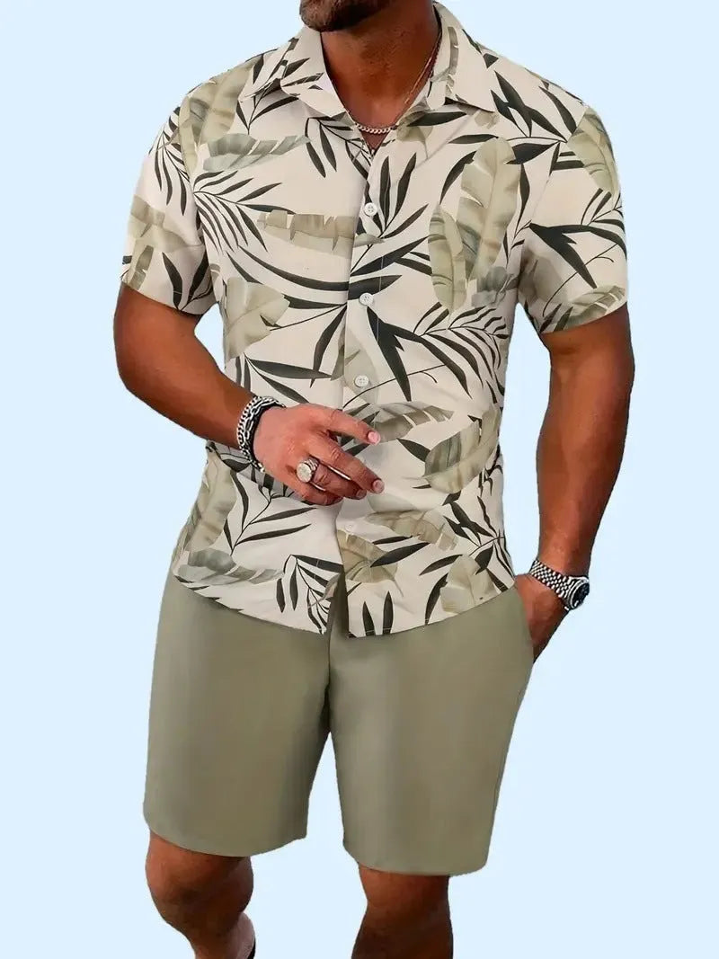 Men's Hawaiian 3D printed short sleeve suit with matching trousers in various colours