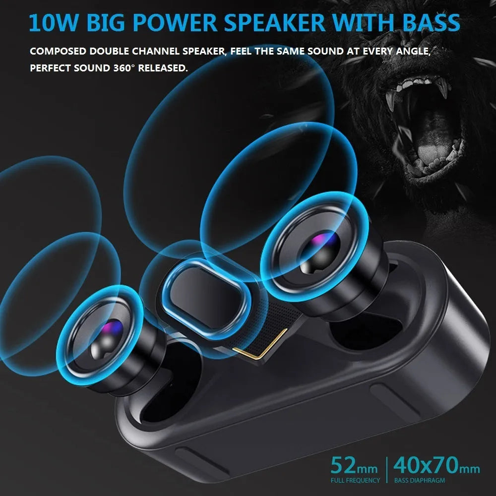 Black Bluetooth speaker with button controls and TF card slot on front