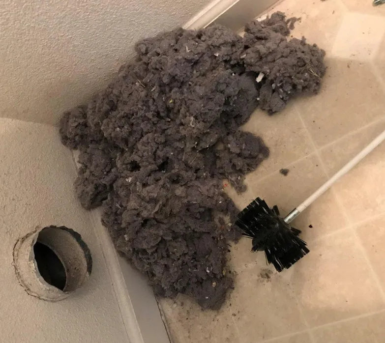 Flexible chimney cleaning brush with nylon bristles for dryer and range hood ducts.