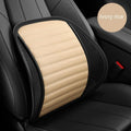 Leather lumbar support cushion on a car seat, shown in sapphire blue colour.