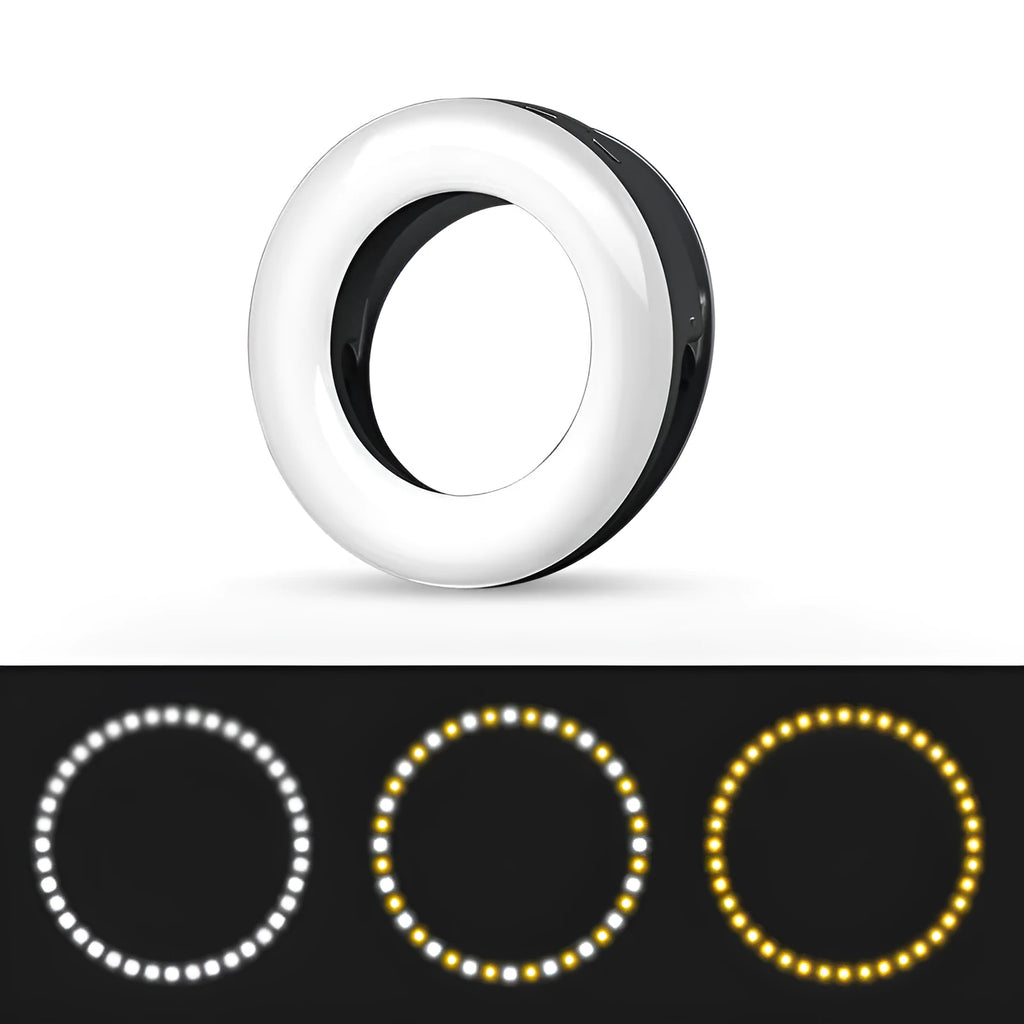 Compact black USB rechargeable selfie ring light for mobile phone photography