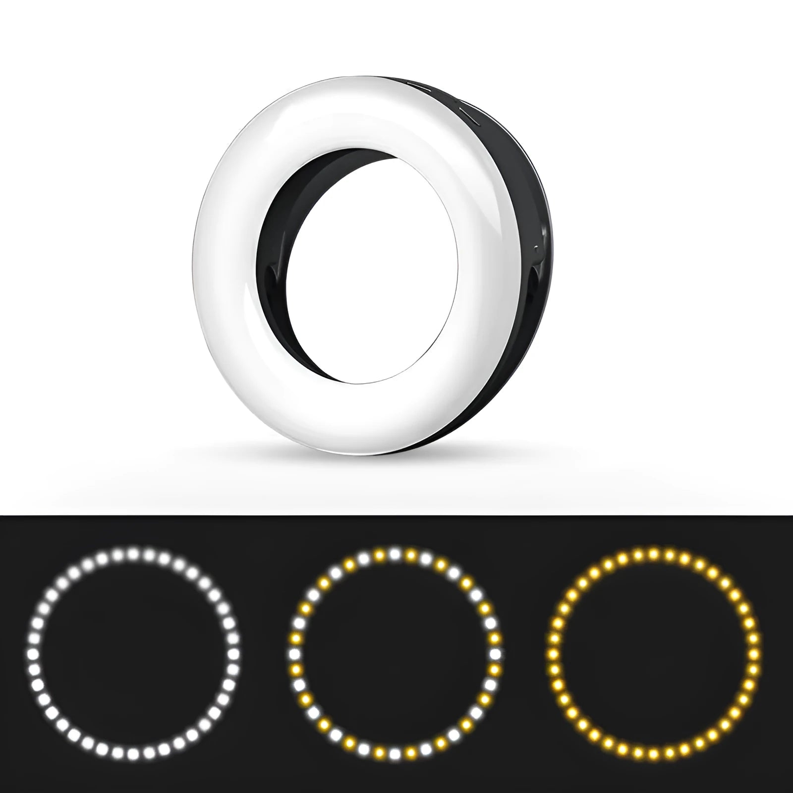 Compact black USB rechargeable selfie ring light for mobile phone photography