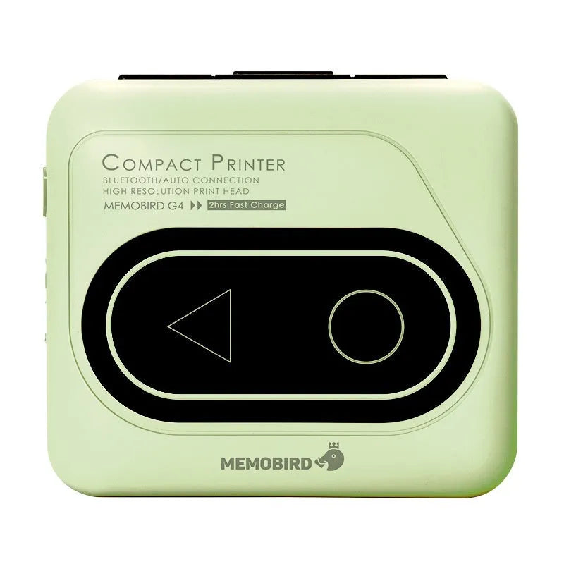 Bluetooth mini thermal printer in avocado green, pink, yellow duck, or white colours showing 87mm compact size