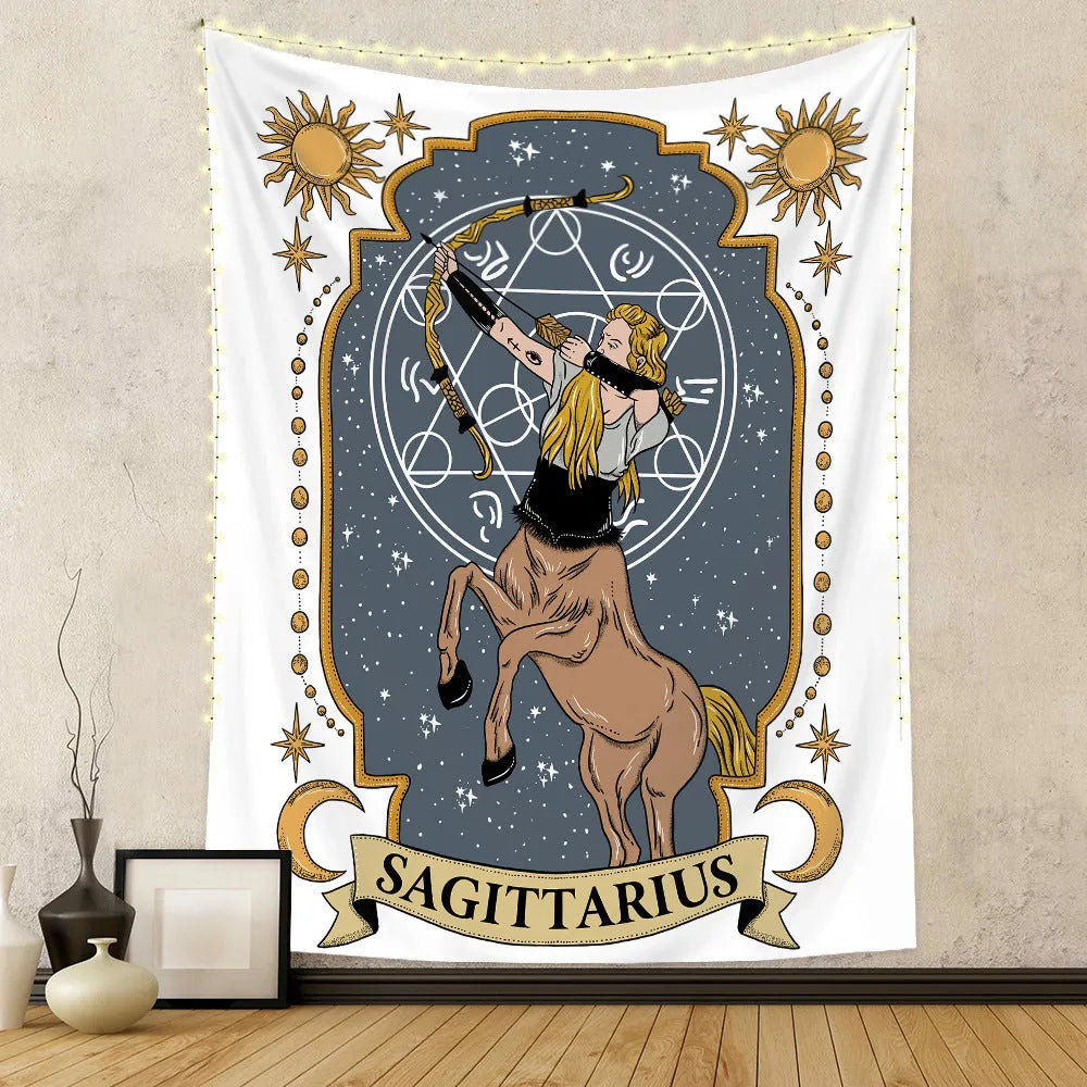 Rectangular polyester fibre tapestry with constellation skull tarot design in multiple sizes 73X95CM to 180X230CM