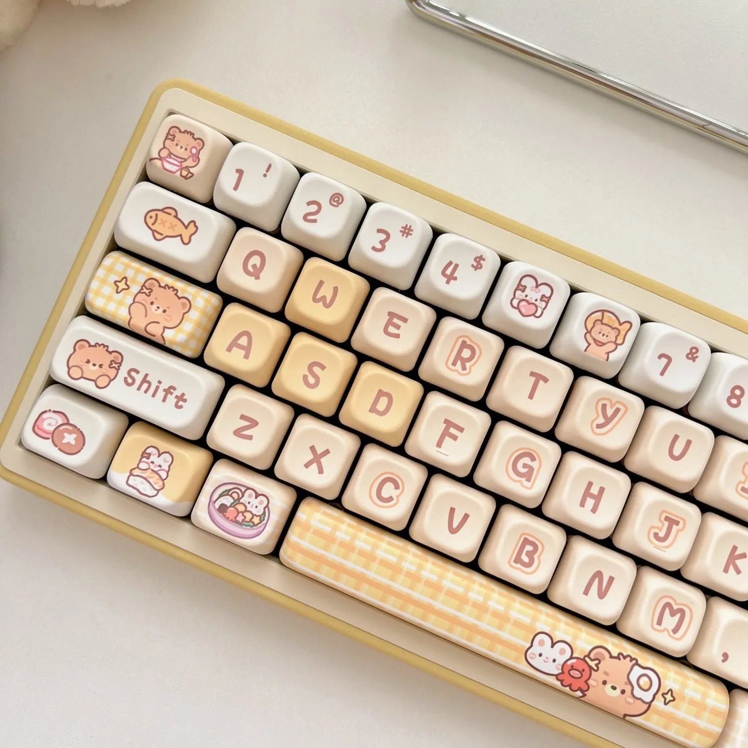 Rabbit Bear Restaurant themed mechanical keyboard keycap set with 140 PBT plastic keycaps