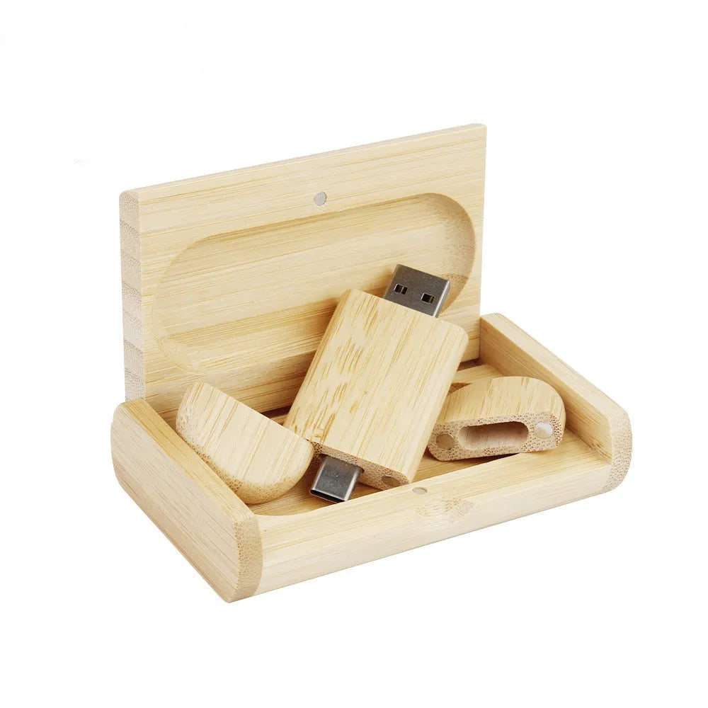 Carved wooden USB flash drive with phone ornament in various wood finishes