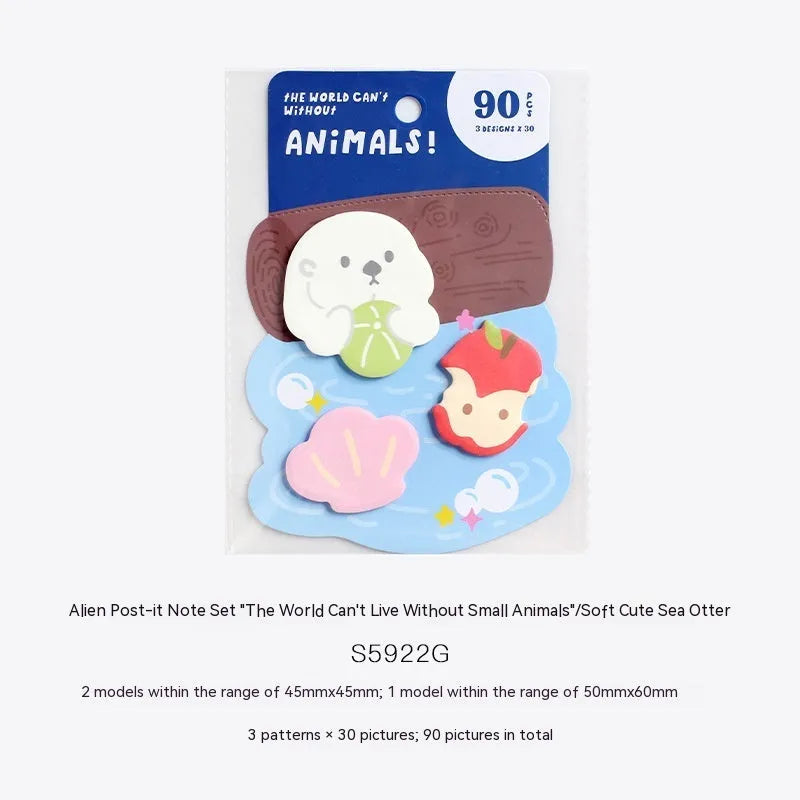 Small animal shaped sticky note set with 90 pages and six cute cover designs