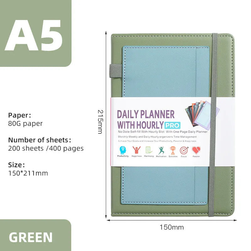 Creative trend undated notebook with strap closure in purple, available with planning stickers.