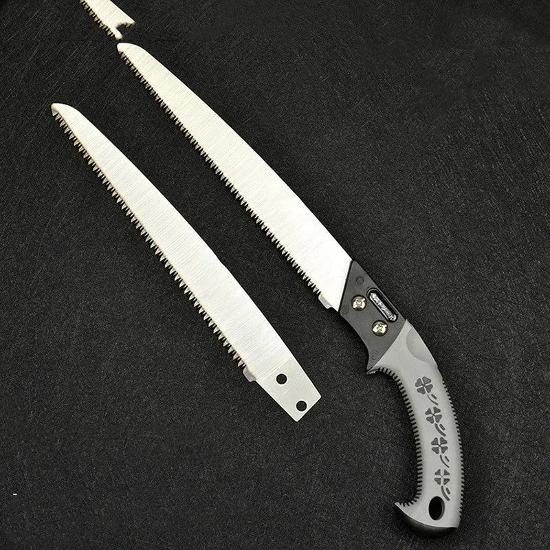 Japanese-style two-tone waist saw 460mm total length with thin 1.2mm blade for low-resistance cutting