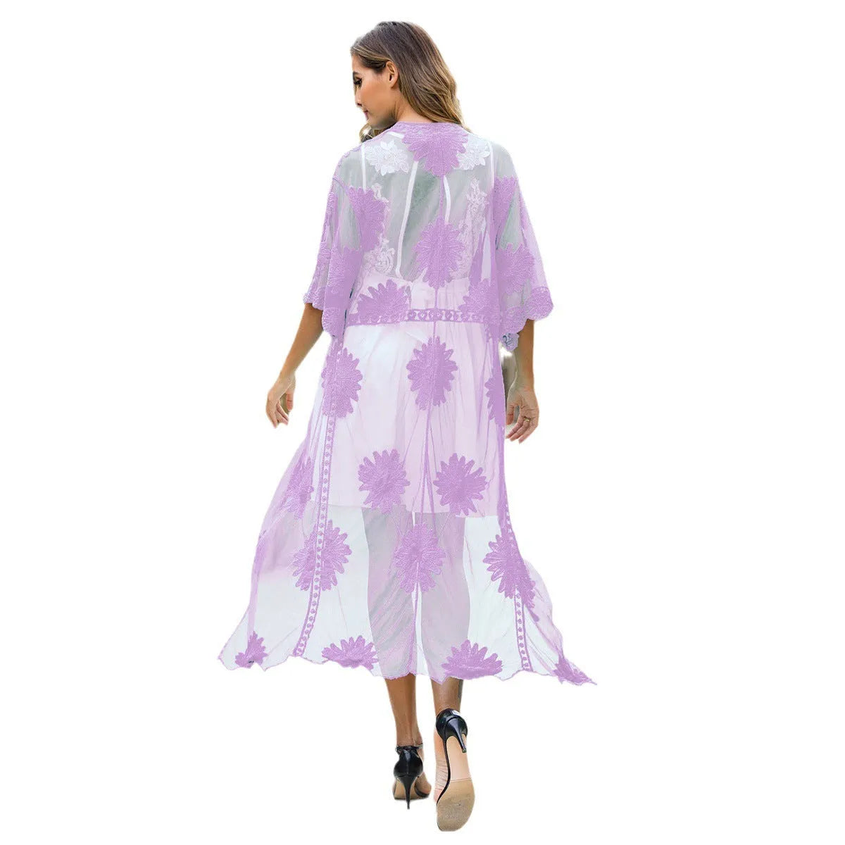 Light purple beach dress with embroidery and cotton lining for swimming