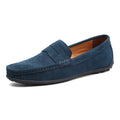 Men's brown suede casual slip-on loafers with a round toe and flat rubber sole