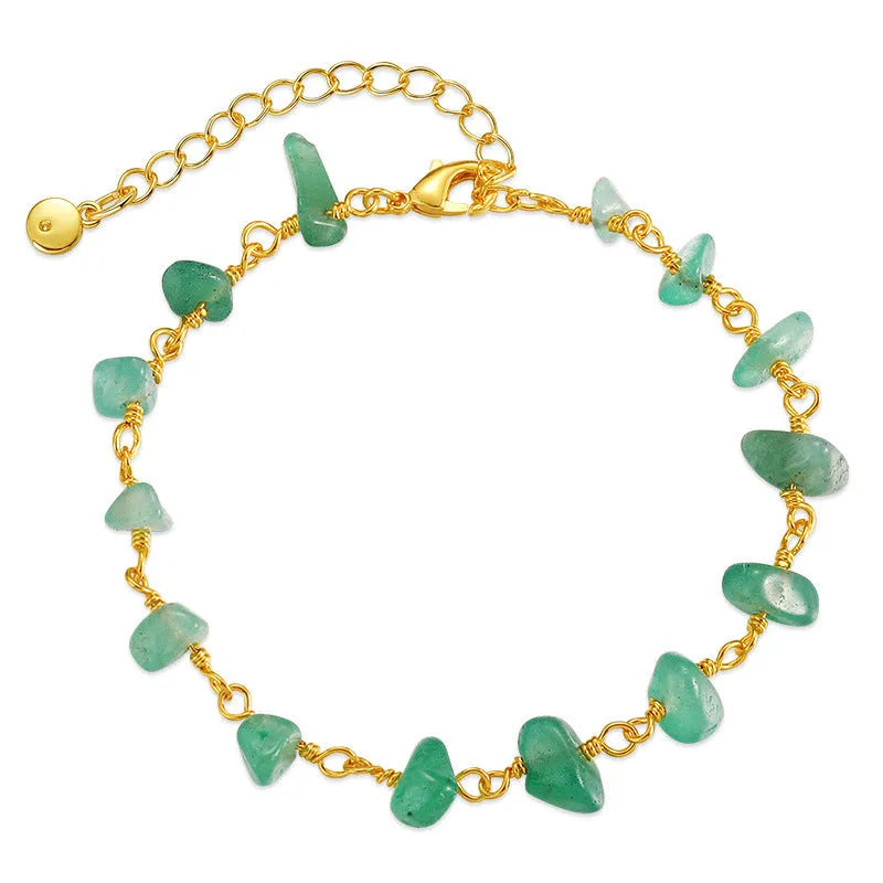 Women's irregular natural gravel turquoise bracelet with geometric shape and crystal elements in 18K copper