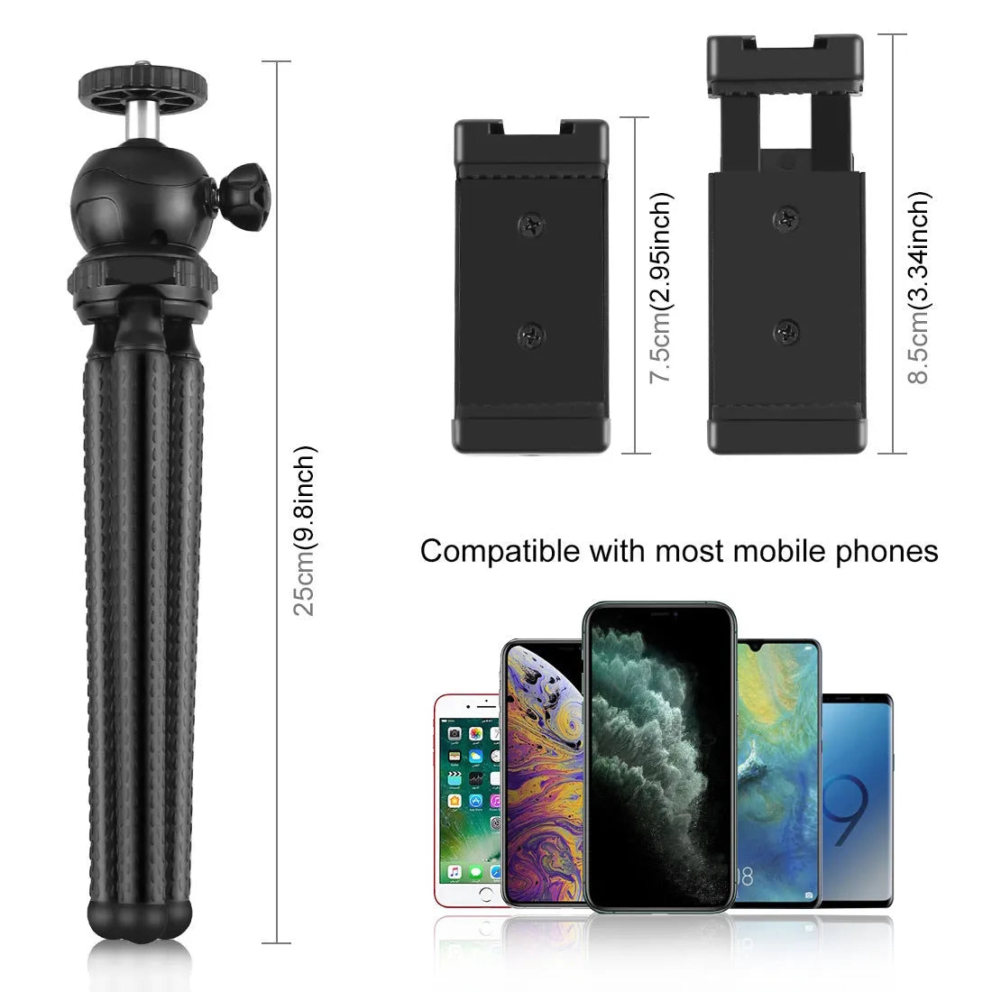 Black octopus-style flexible tripod with fill light and microphone for iPhone live broadcasting