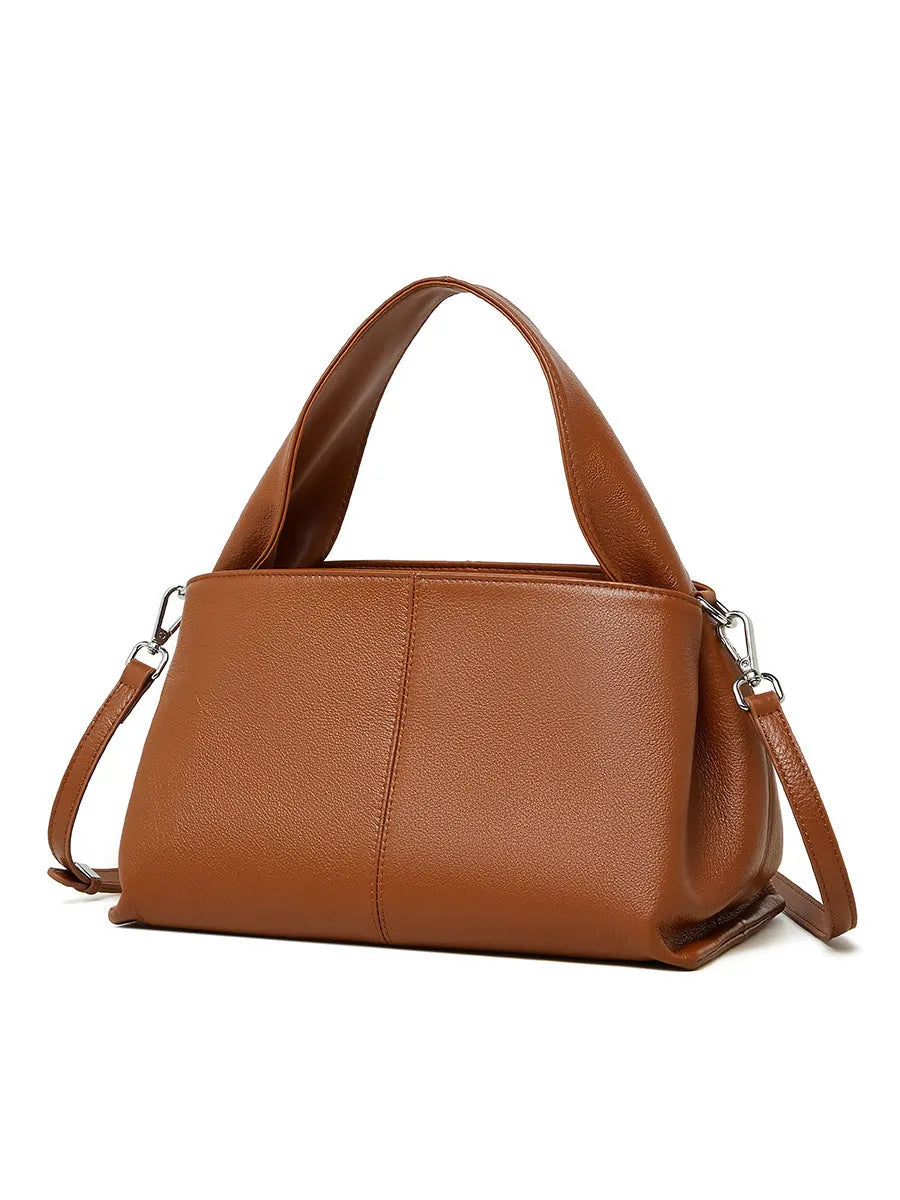 Women's genuine leather messenger bag in horizontal square shape with double shoulder straps