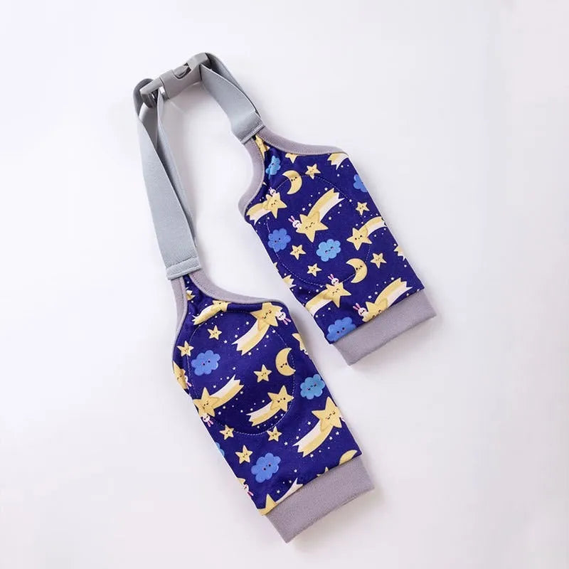 Blue dog knee protector pad with extra-thick elbow padding and matching scarf on a medium dog