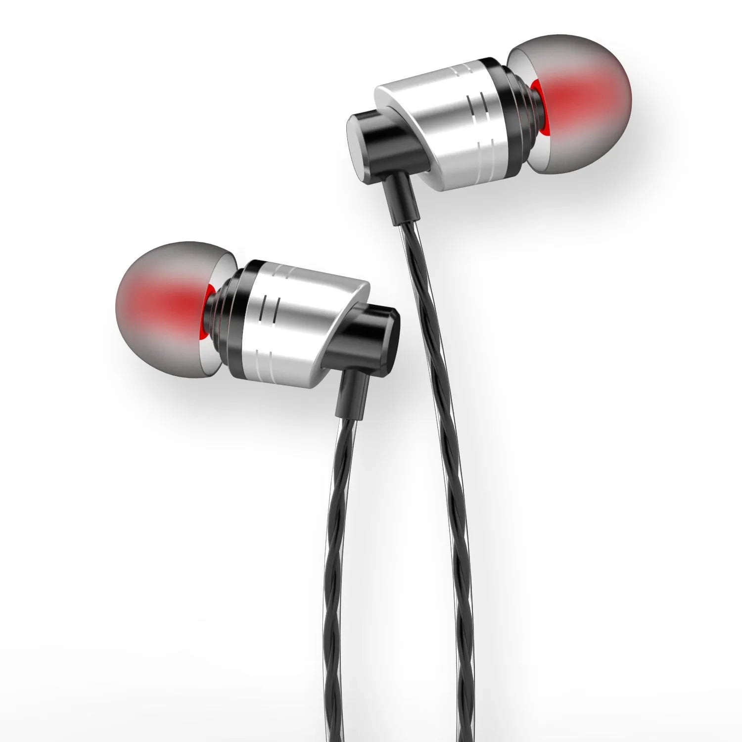 Wired in-ear headphones with 3.5mm plug and microphone in black, blue or red colours